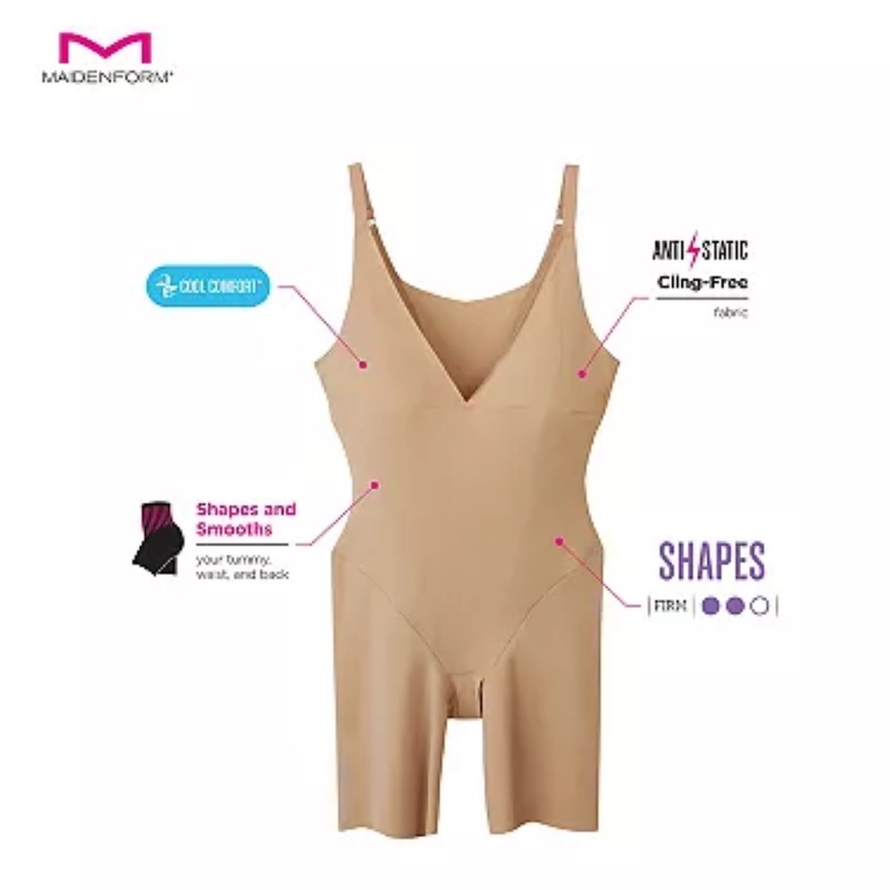 Maidenform Shapewear Bodysuit Adjustable V-Neck Firm Control Nude Size Small - Picture 4 of 14
